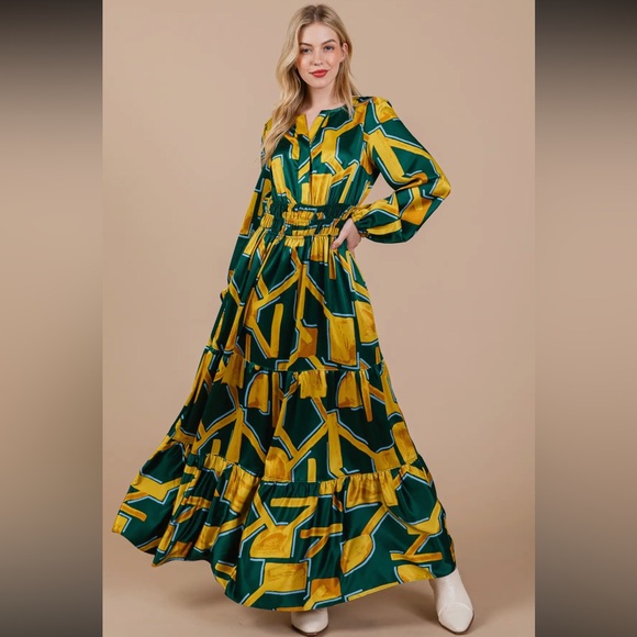 Boho Geometric Print Tiered Maxi Dress - Picture 3 of 6